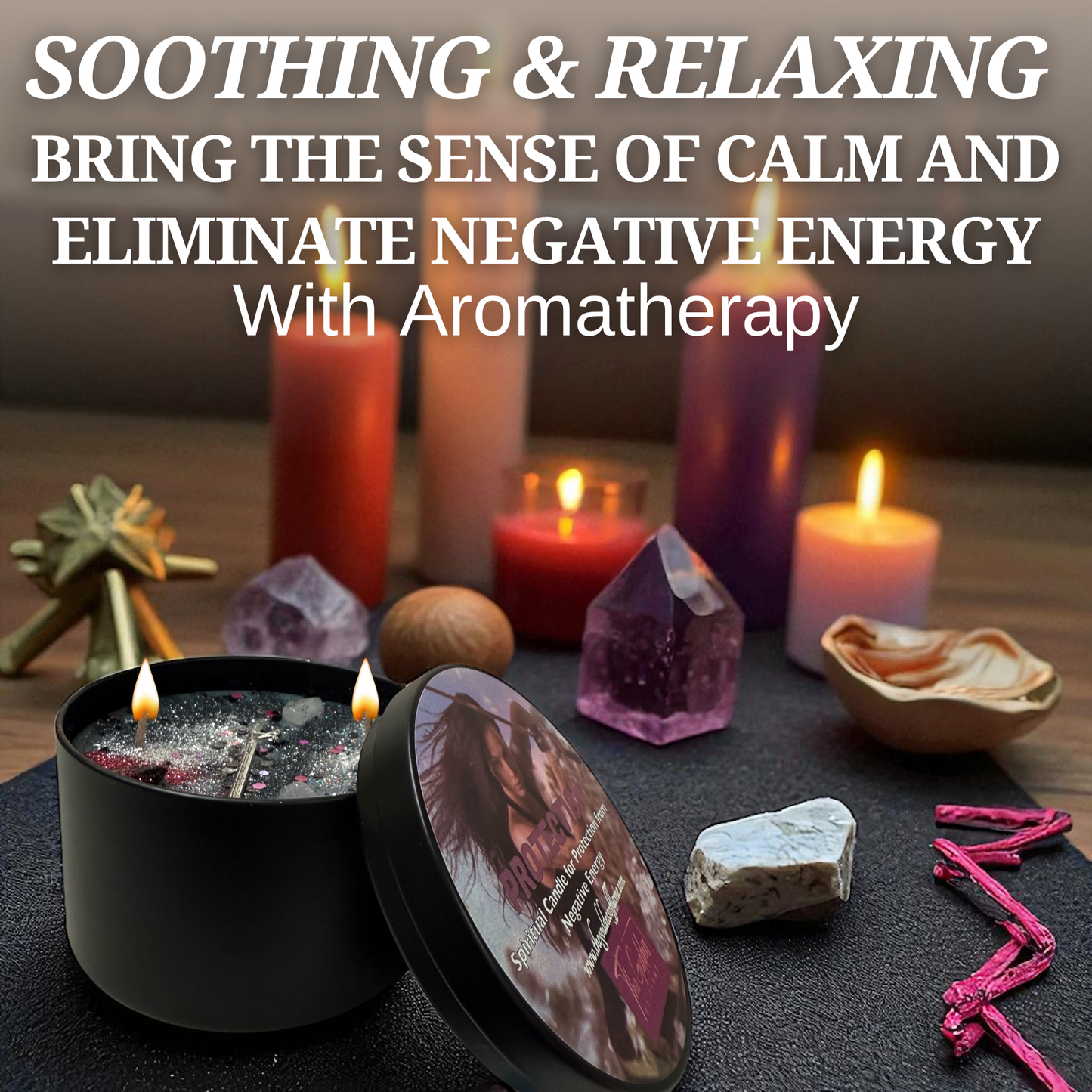 Protection Candle – Spiritual Cleansing & Energy Shield Ritual Candle with Crystals & Herbs | Hand-Poured Soy Wax