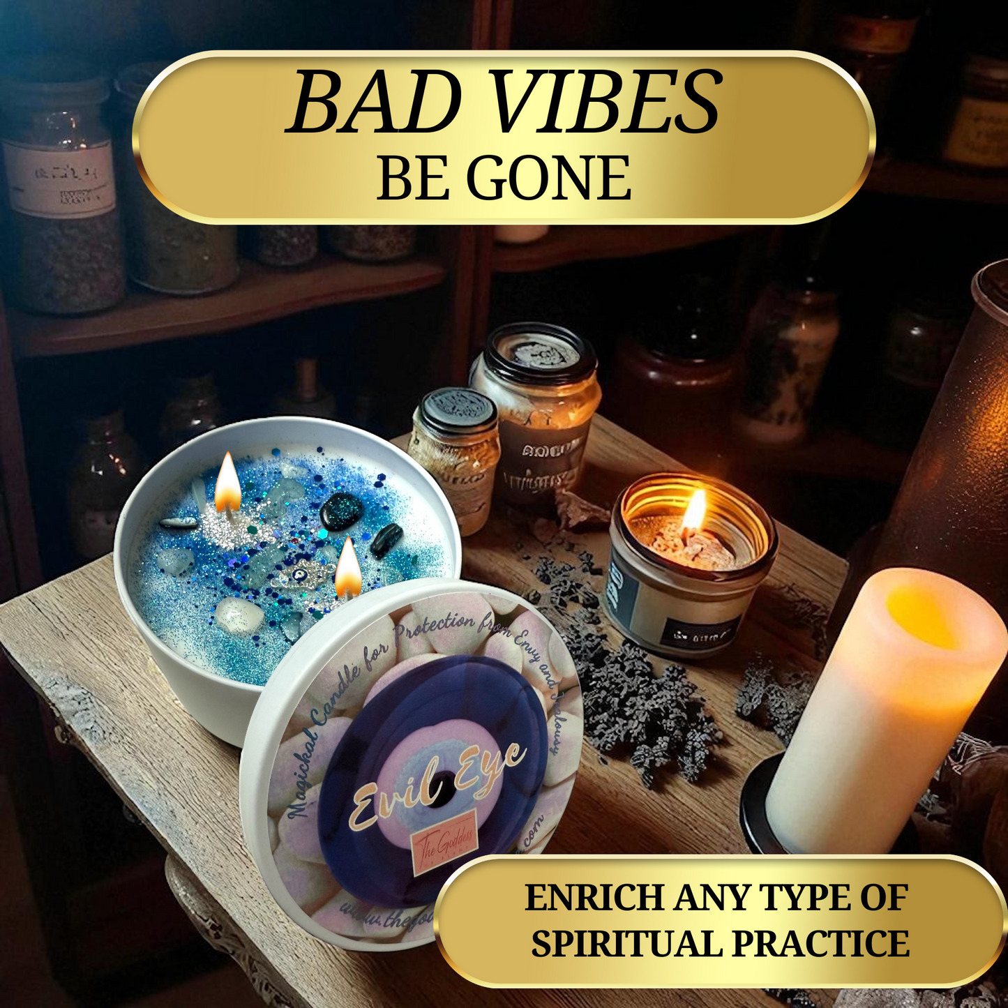 Evil Eye Protection Candle – Spiritual Ritual Candle for Banishing Negativity & Cleansing