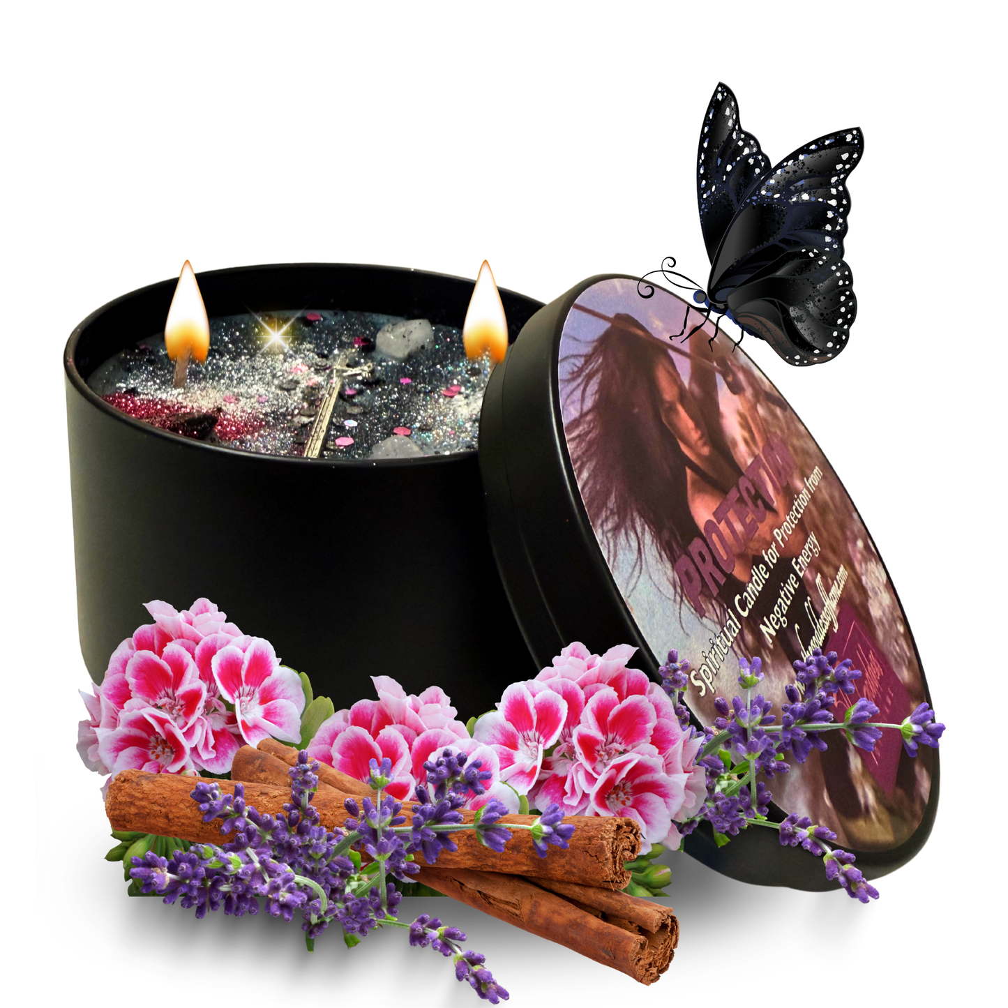 Protection Candle – Spiritual Cleansing & Energy Shield Ritual Candle with Crystals & Herbs | Hand-Poured Soy Wax
