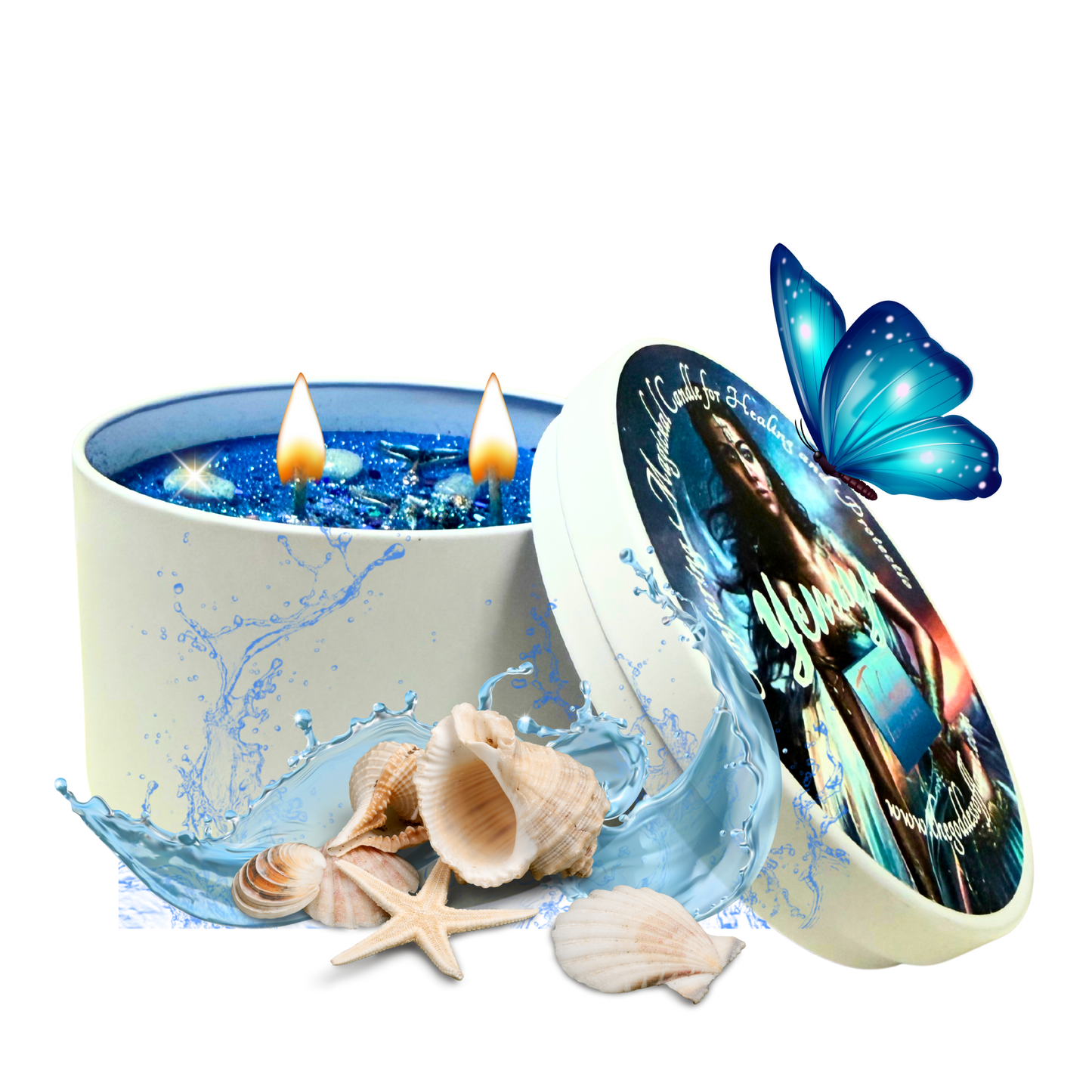 Yemaya Offering Candle – Ocean Goddess Ritual Candle for Healing, Love & Protection | Hand-Poured Soy Wax with Crystals & Herbs