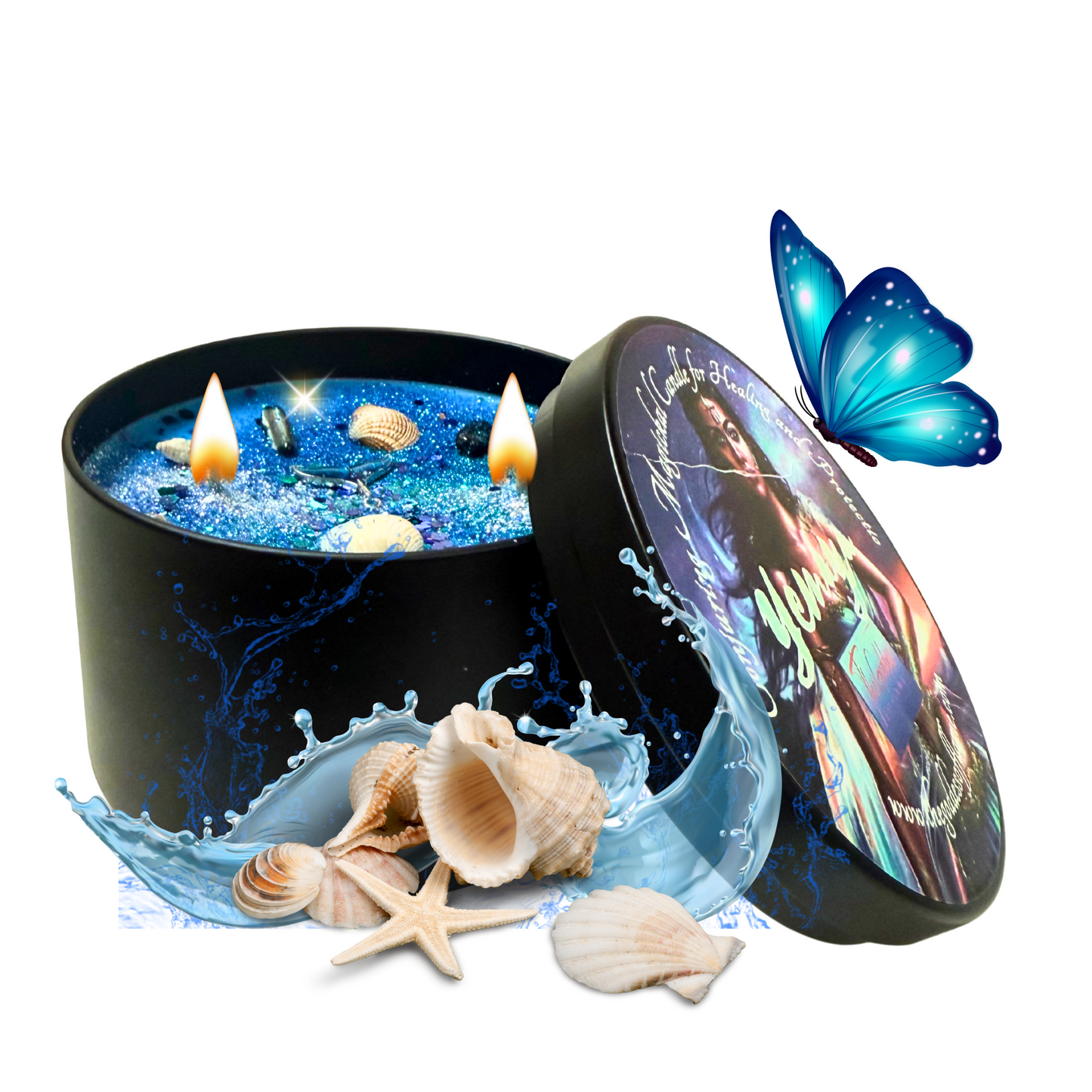 Yemaya Offering Candle – Ocean Goddess Ritual Candle for Healing, Love & Protection | Hand-Poured Soy Wax with Crystals & Herbs