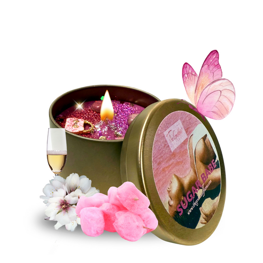 Sugar Babe Spell Candle with rhodonite and gold glitter