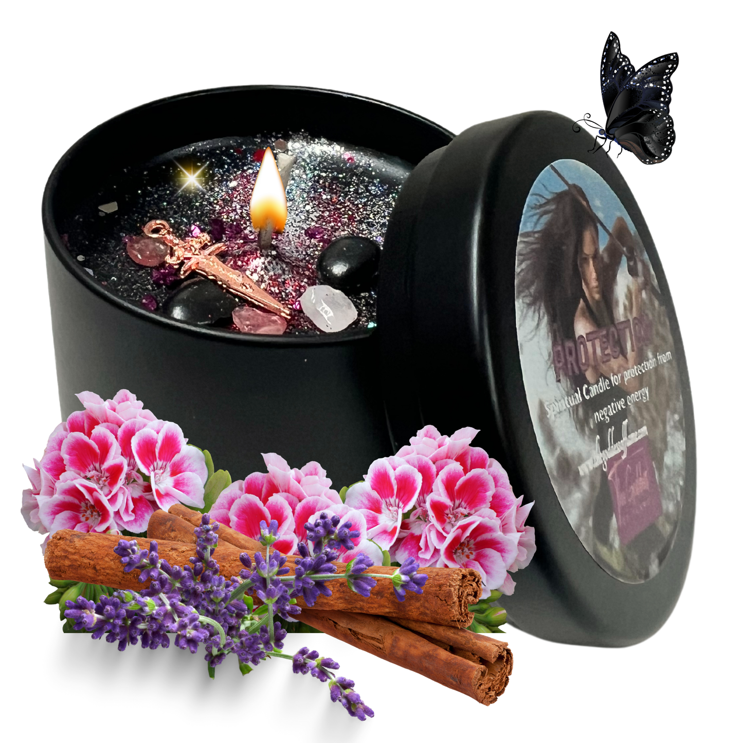 Protection Candle – Spiritual Cleansing & Energy Shield Ritual Candle with Crystals & Herbs | Hand-Poured Soy Wax