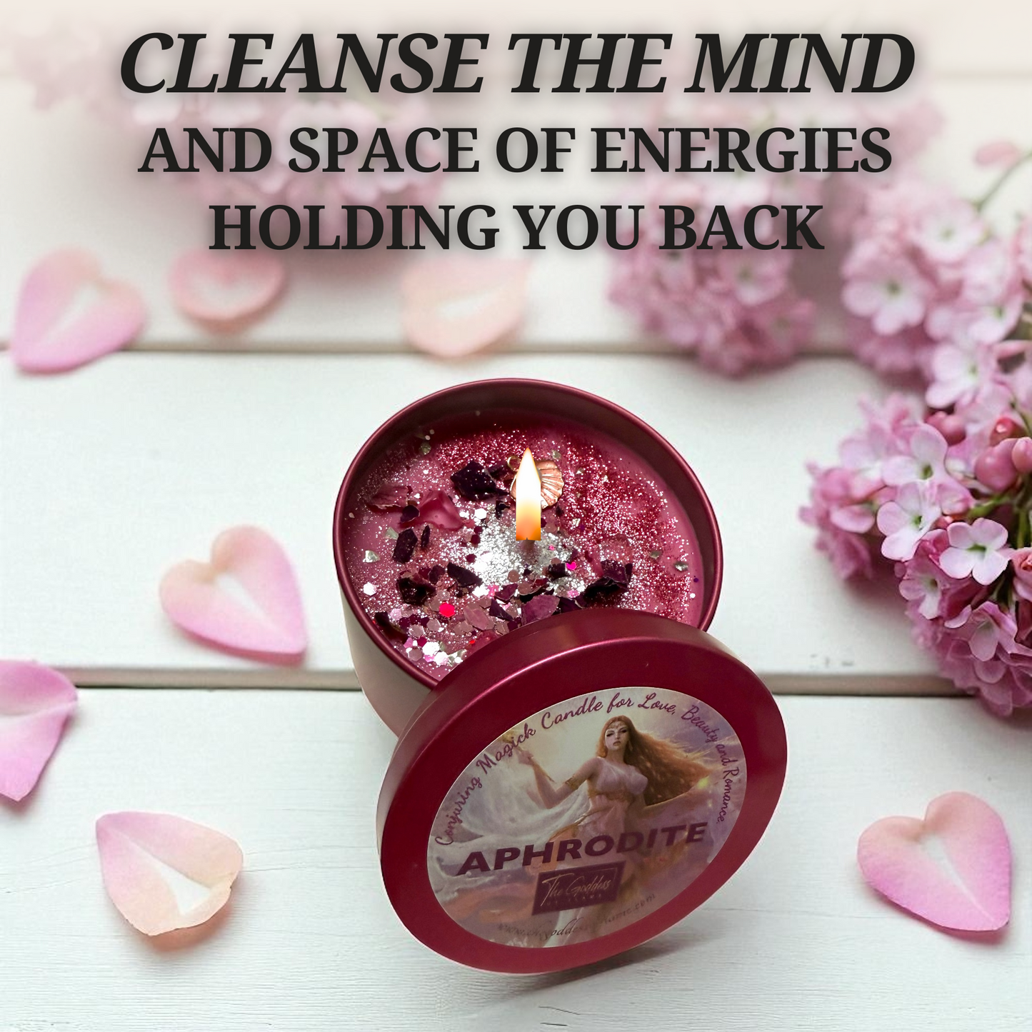 Aphrodite Spell Candle – Love, Self-Love & Romance Ritual Candle with Crystals & Rose Petals
