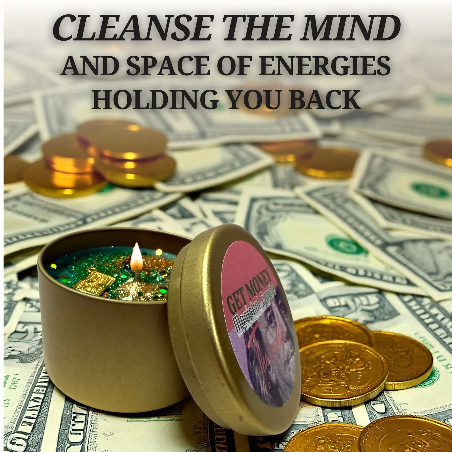 Get Money Candle – Spell & Ritual Candle for Wealth, Prosperity & Success | Spiritual Soy Wax Candle with Crystals & Herbs