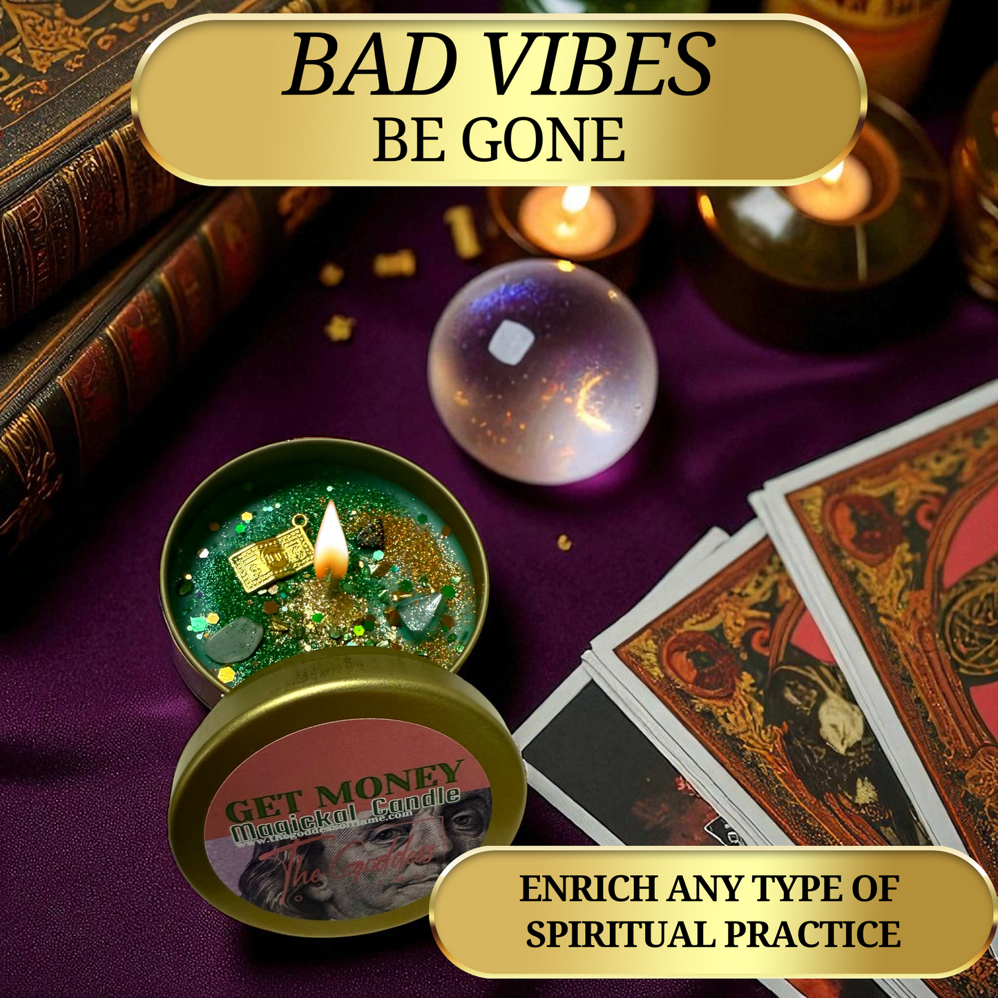 Get Money Candle – Spell & Ritual Candle for Wealth, Prosperity & Success | Spiritual Soy Wax Candle with Crystals & Herbs