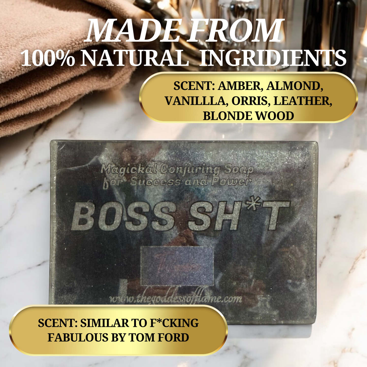 Bold black and gold Boss Sh*t Soap – manifest your success
