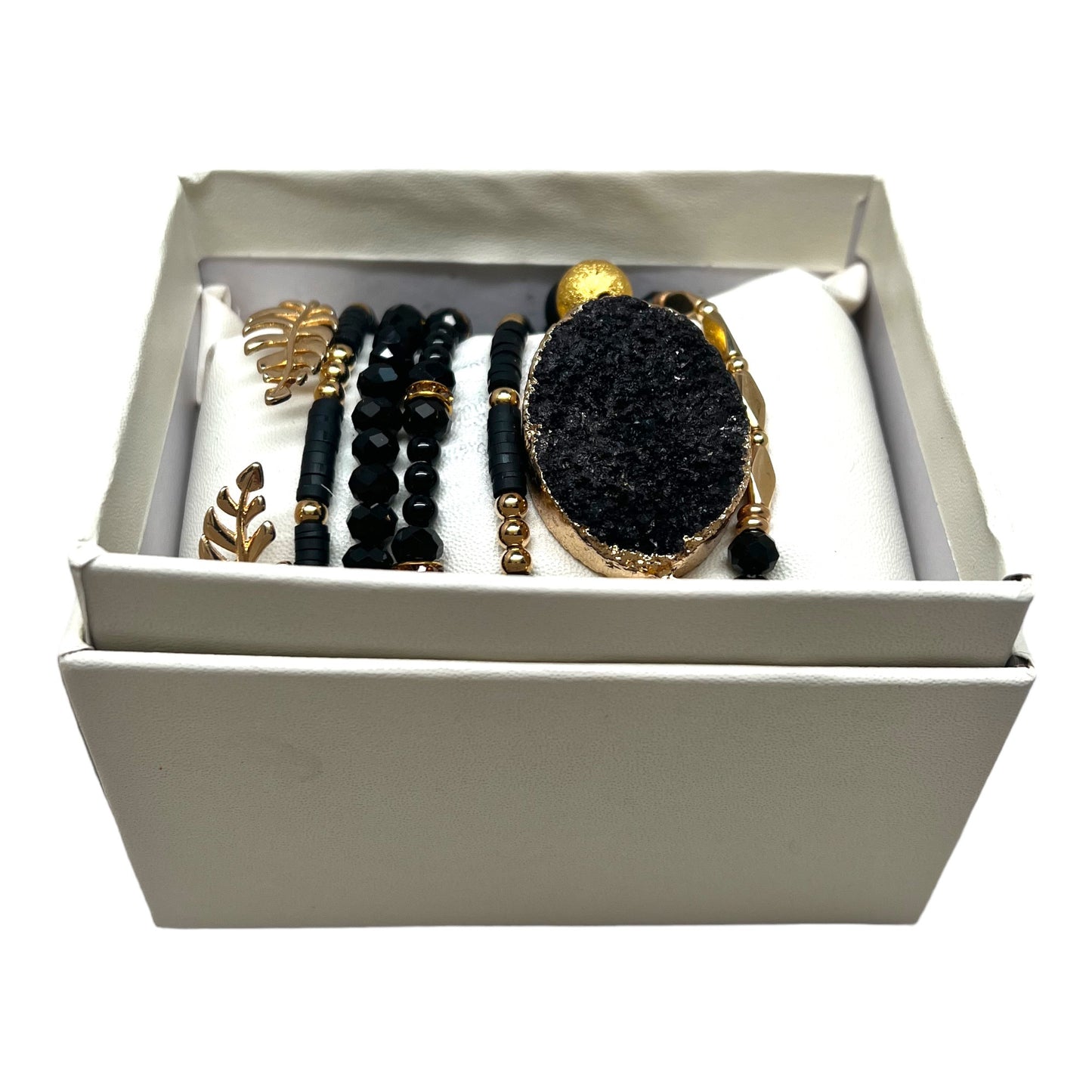 Crystal Bracelet Set Obsidian, Druzy Quartz BLK-38