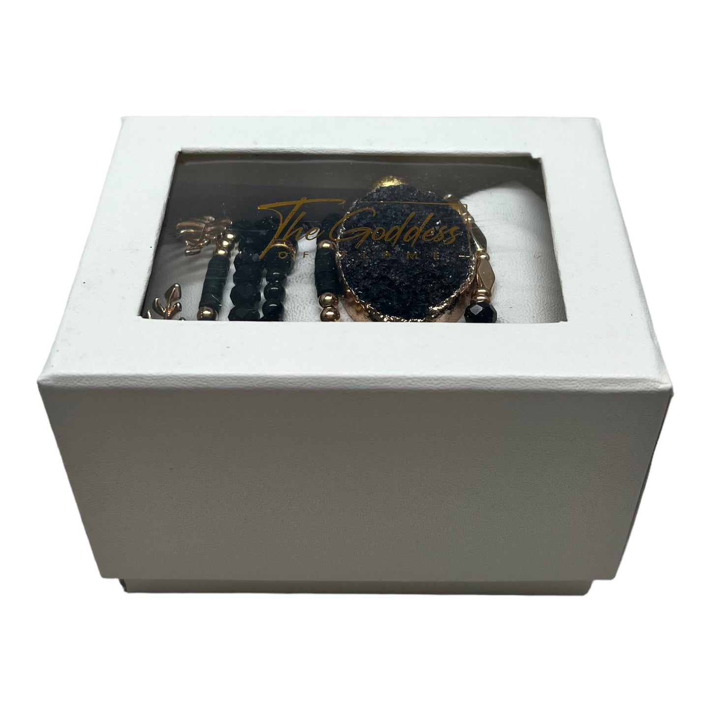 Crystal Bracelet Set Obsidian, Druzy Quartz BLK-38