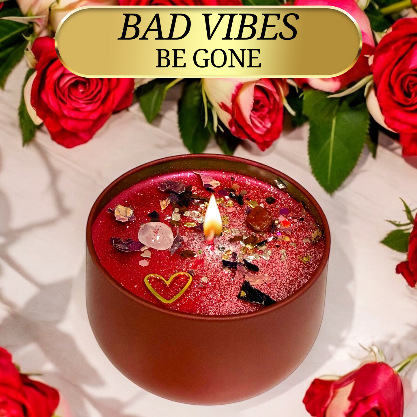 Love Spell Candle – Hand-Poured Soy Wax Ritual Candle with Crystals, Herbs & Rose Petals for Romance & Self-Love