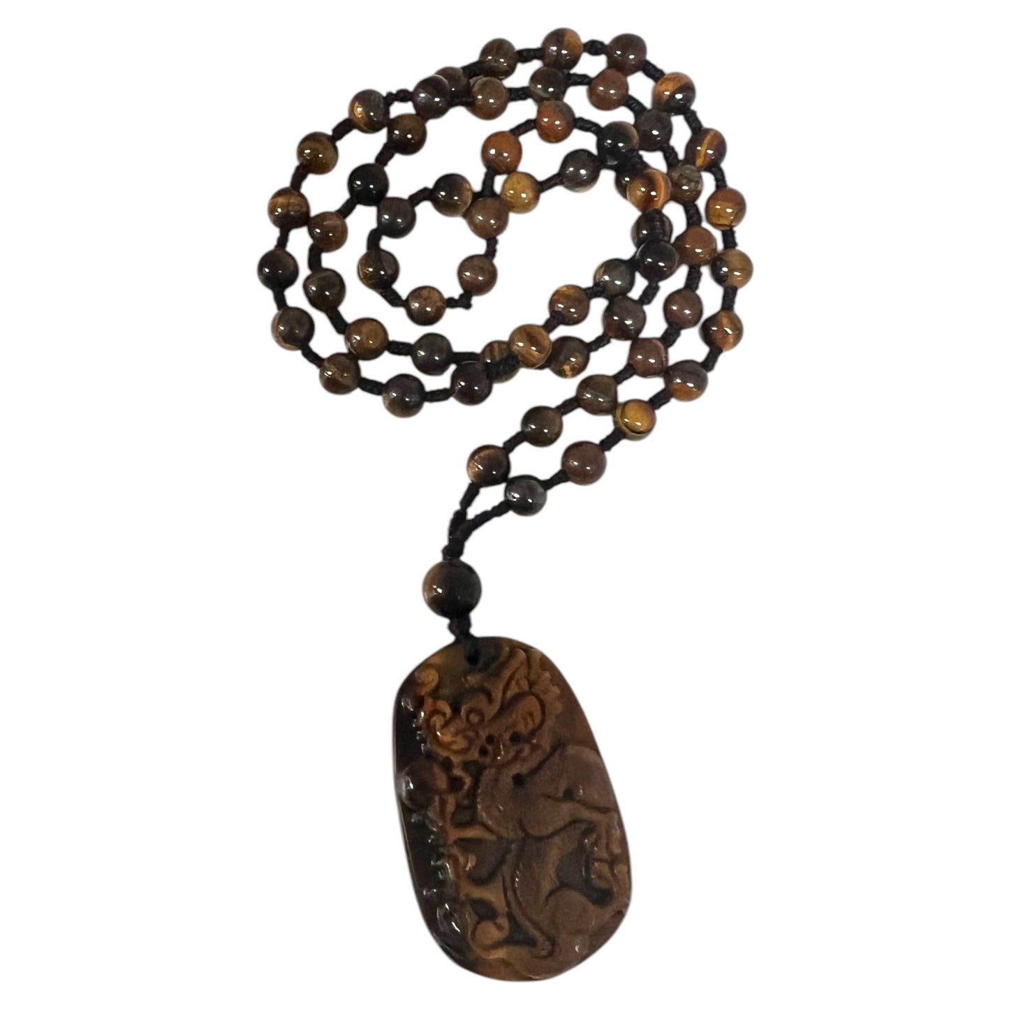 Tiger Eye Crystal Dragon Carving Mala Beads