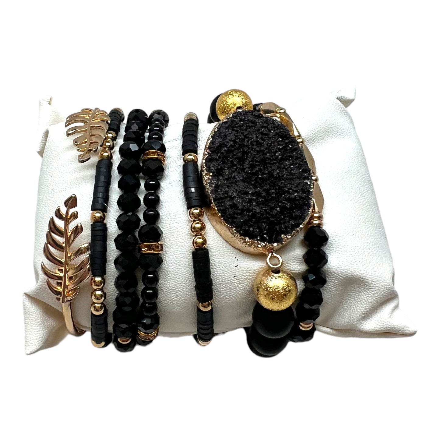 Crystal Bracelet Set Obsidian, Druzy Quartz BLK-38