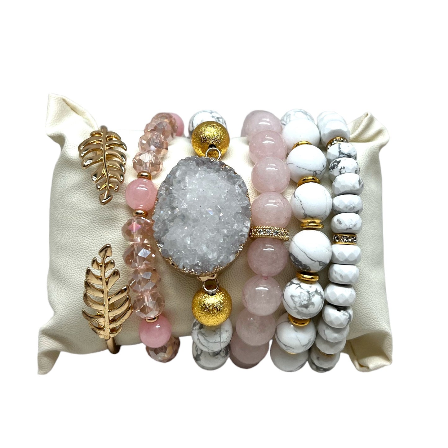 The Goddess Of Flame Howlite Rose and Druzy Quartz Crystal Bracelet Gift Set