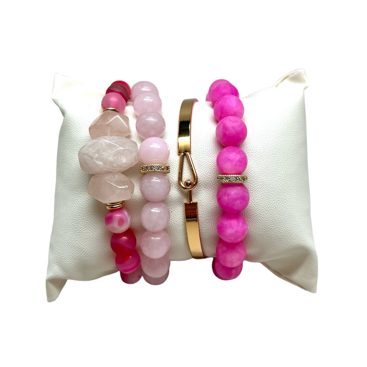 The Goddess Of Flame Pink Chalcedony and Rose Quartz Crystal Bracelet Gift Set