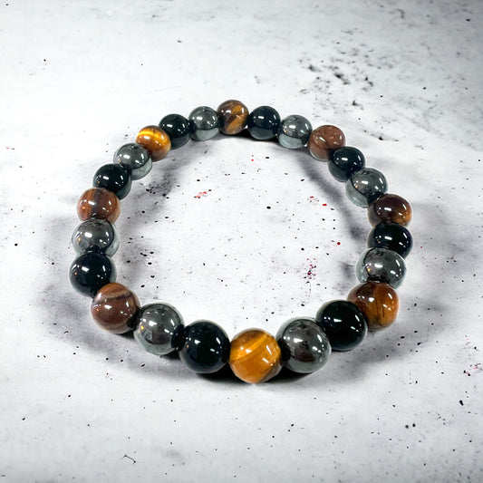Triple Protection Hematite, Tiger Eye, Black Tourmaline Crystal Bracelet
