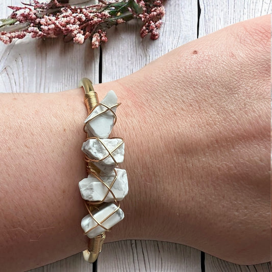 The Goddess Of Flame Natural Raw Howlite Crystal Bangle Bracelet