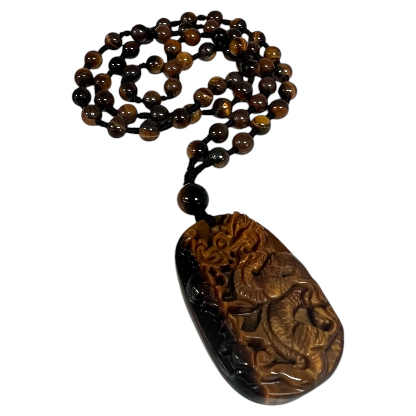 Tiger Eye Crystal Dragon Carving Mala Beads