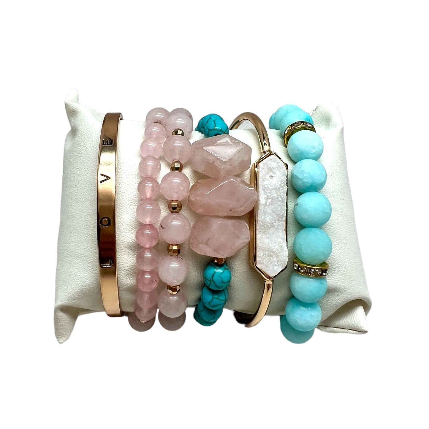 The Goddess Of Flame Turquoise and Rose Quartz Crystal Bracelet Gift Set