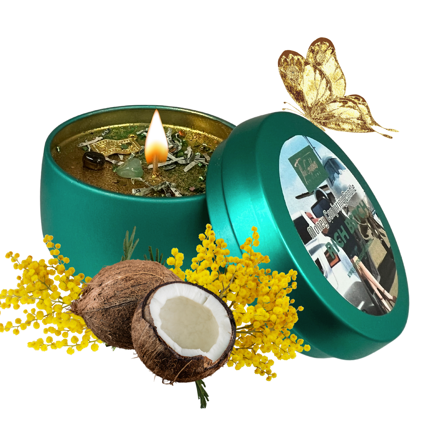 Rich B*tch Candle – Luxury Money Drawing Spell Candle for Wealth, Prosperity & Abundance | Spiritual Soy Wax with Crystals & Herbs