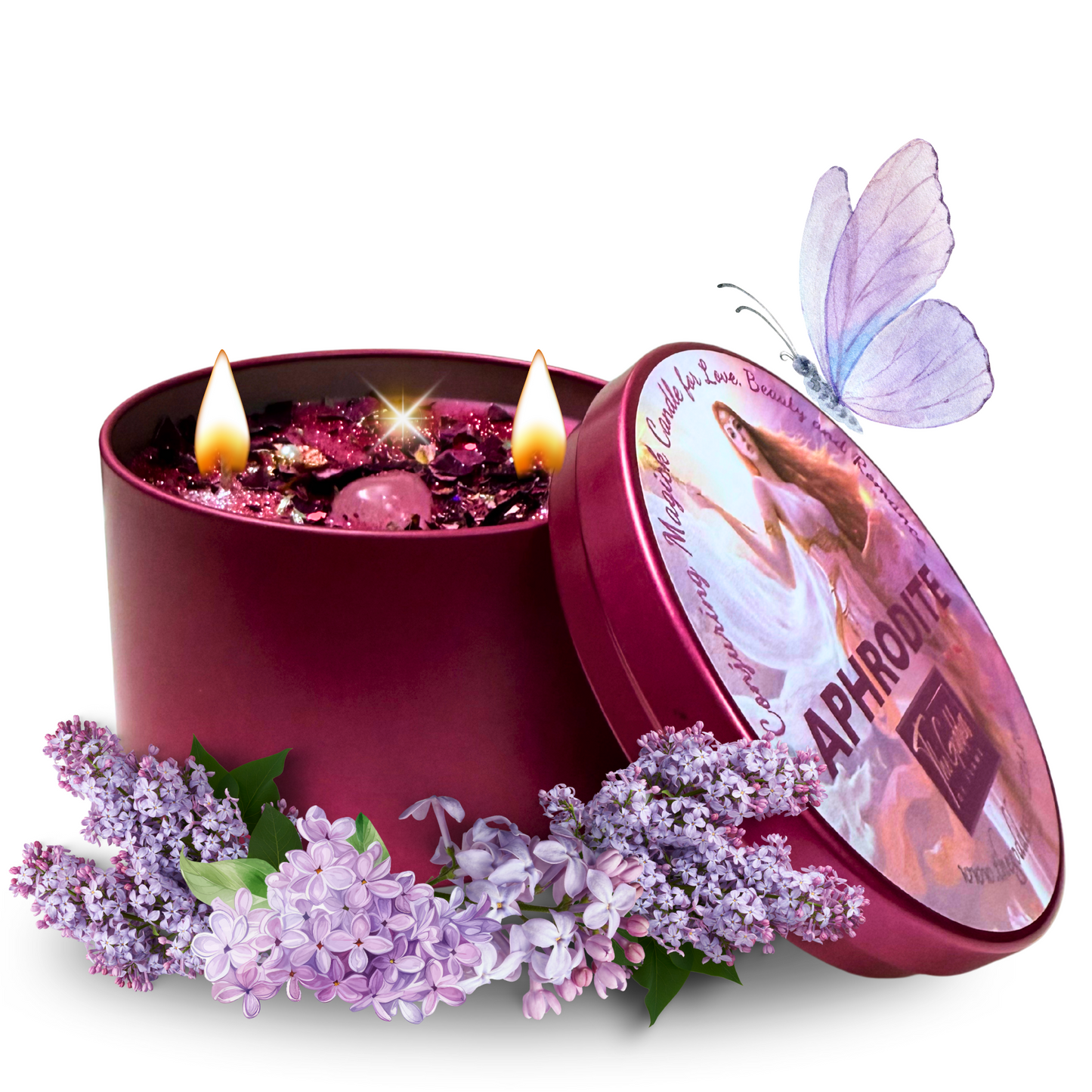 Aphrodite Spell Candle – Love, Self-Love & Romance Ritual Candle with Crystals & Rose Petals