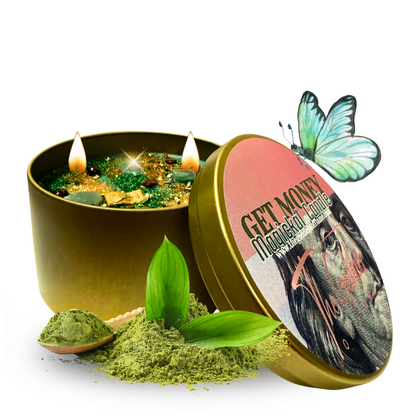 Get Money Candle – Spell & Ritual Candle for Wealth, Prosperity & Success | Spiritual Soy Wax Candle with Crystals & Herbs