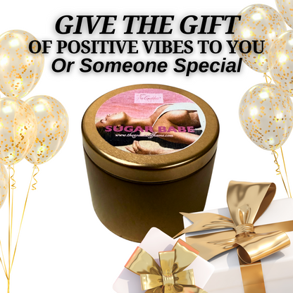 Feminine energy manifestation candle with gold shimmer