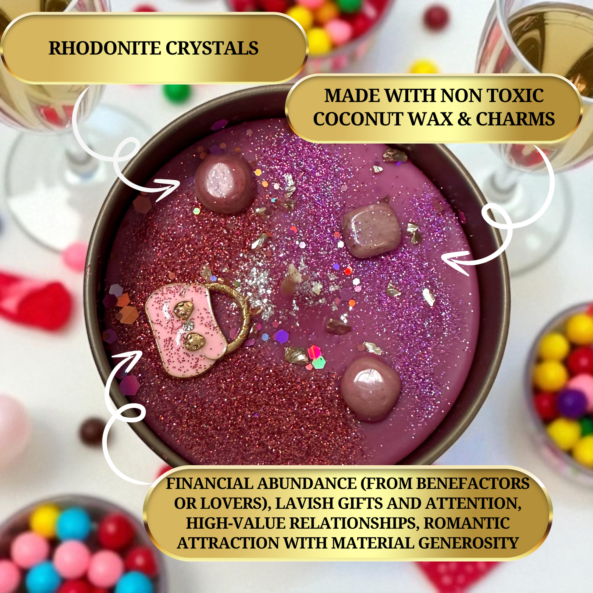 Coconut wax ritual candle with charm and crystal