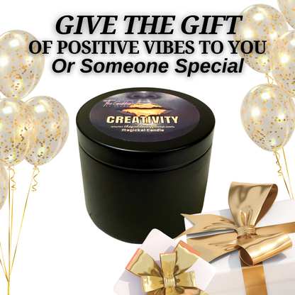 Creativity ritual candle on desk workspace