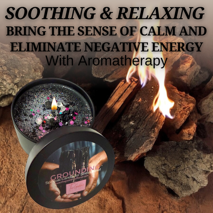 Grounding Candle – Root Chakra Crystal Candle | Earth Energy Balance, Calm & Protection | Vegan Coconut Wax