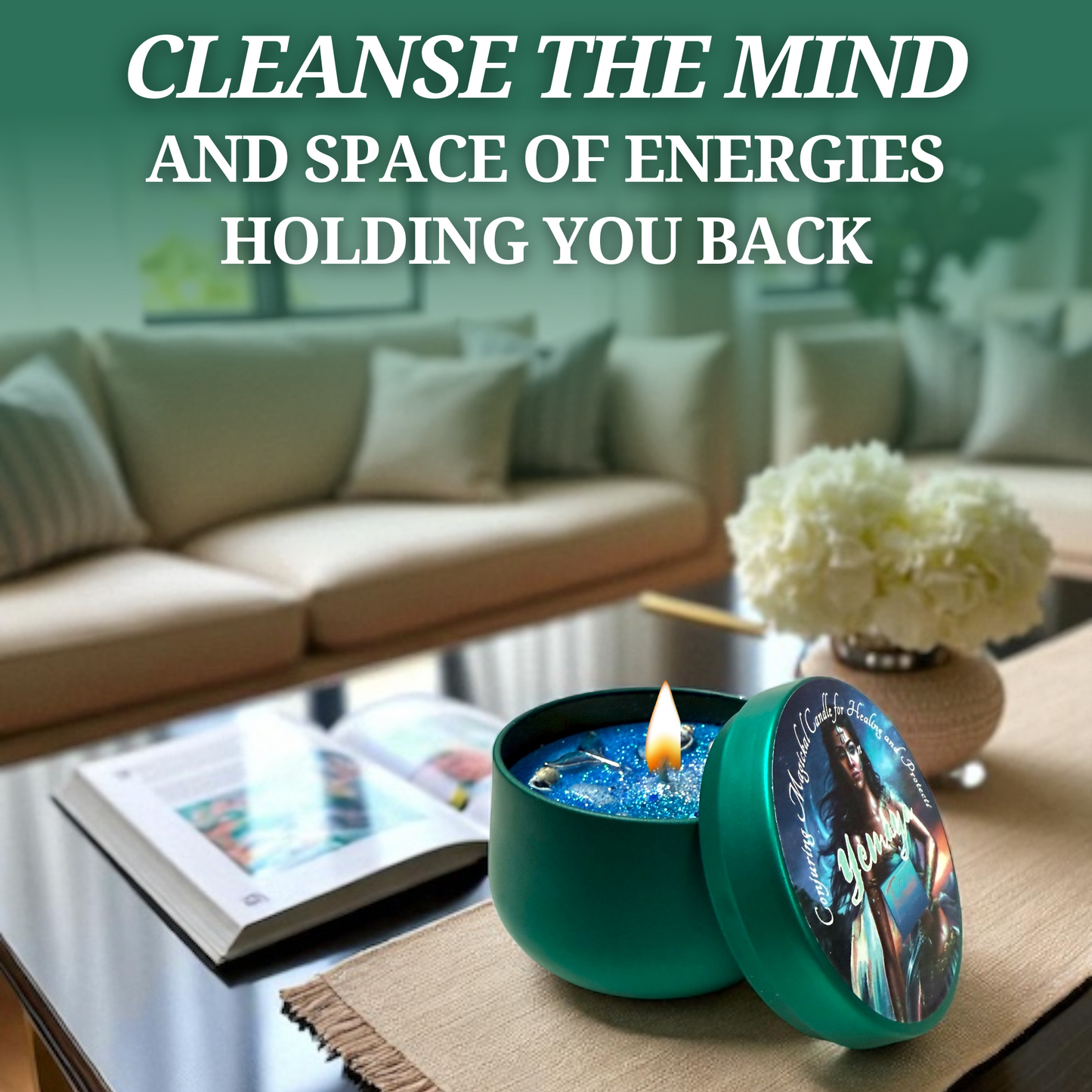 Yemaya Offering Candle – Ocean Goddess Ritual Candle for Healing, Love & Protection | Hand-Poured Soy Wax with Crystals & Herbs