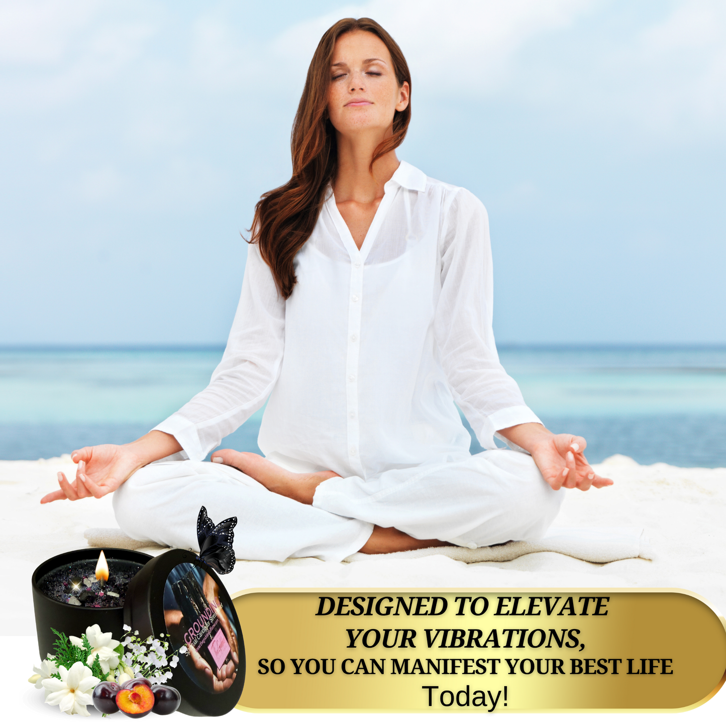 Grounding Candle – Root Chakra Crystal Candle | Earth Energy Balance, Calm & Protection | Vegan Coconut Wax