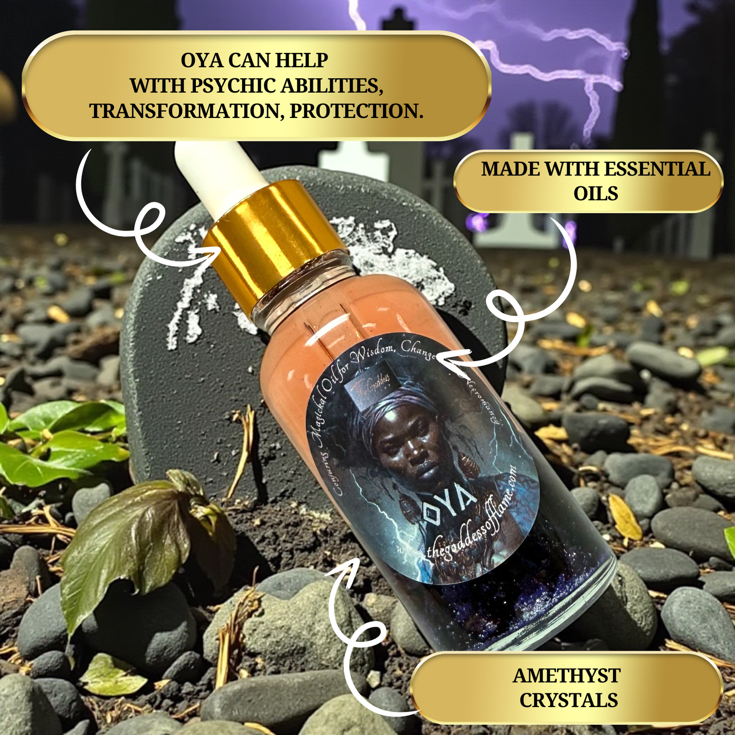 Storm goddess inspired ritual oil dropper for empowerment