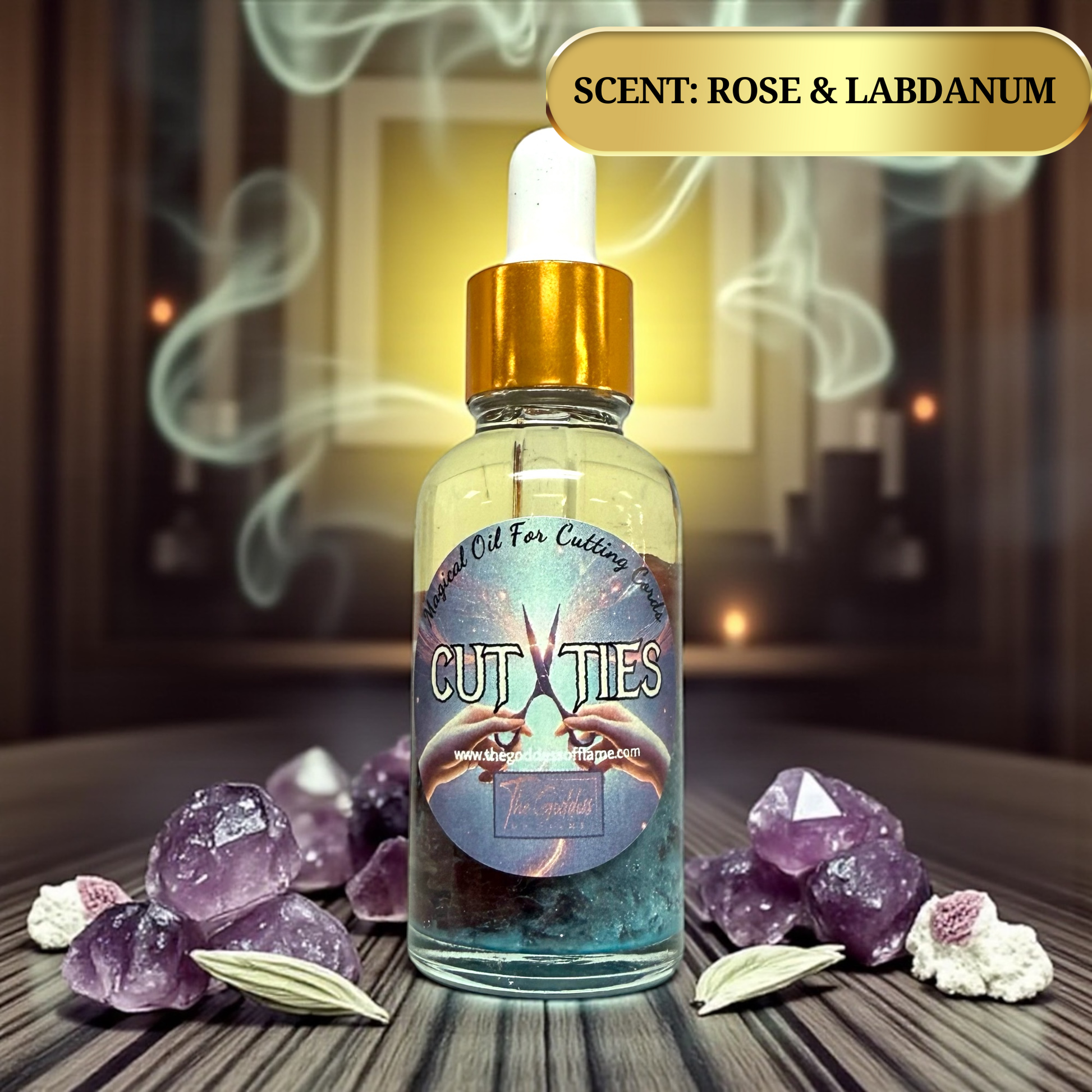 Applying cut ties oil dropper before release ritual