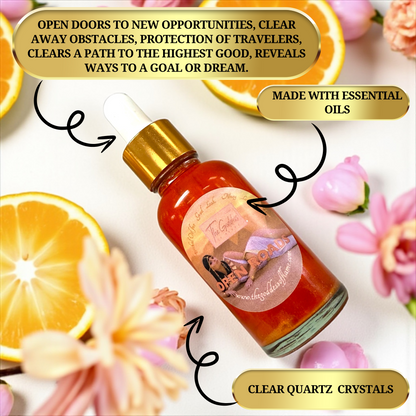 Applying open roads oil dropper before manifestation ritual