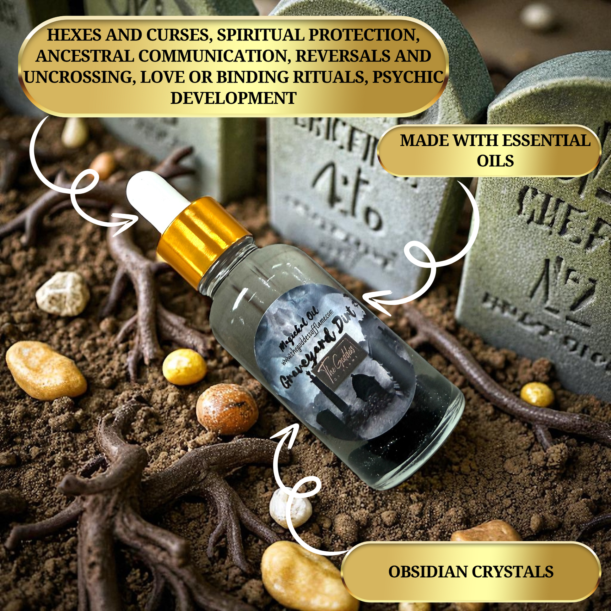 Hoodoo and Conjure graveyard dirt oil for protection and spells