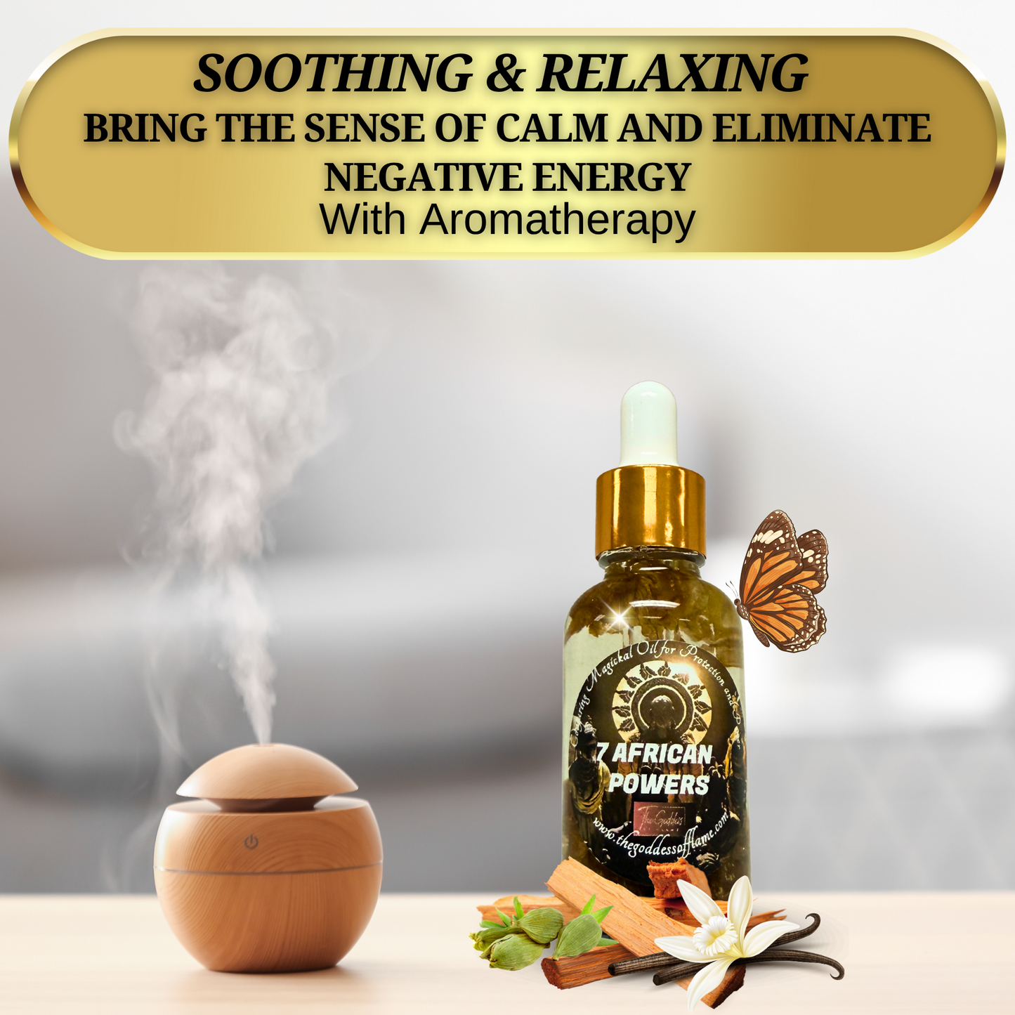 African spiritual altar oil with candle and crystals