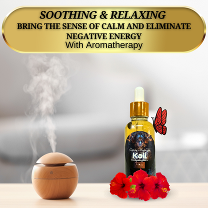 Goddess Kali altar ritual oil with candle and crystals