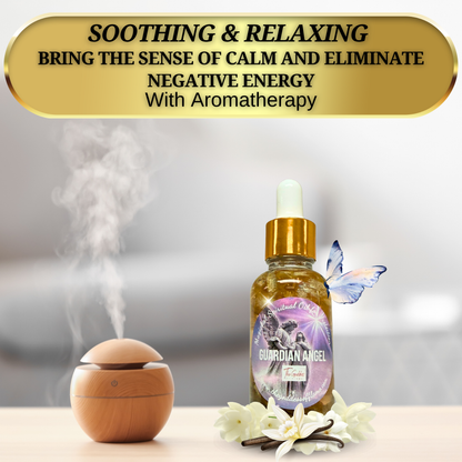 Applying guardian angel oil dropper for protection ritual