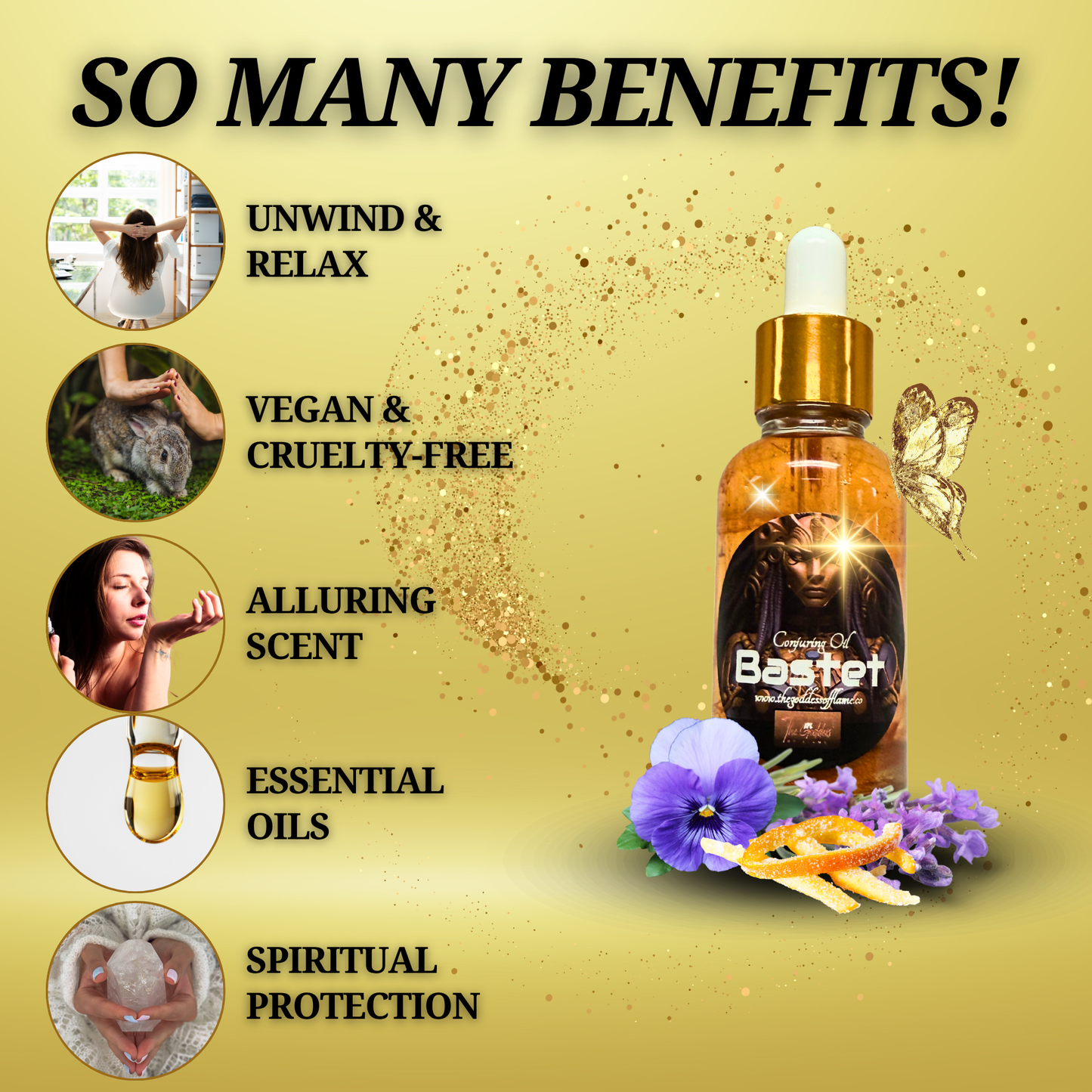 Goddess Bastet altar oil with candle and crystals