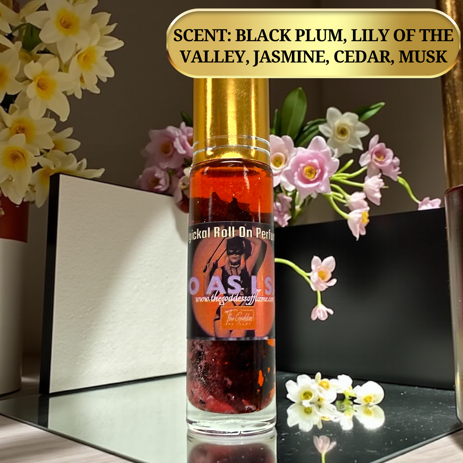 Glass roll on ritual oil bottle with coconut oil base for personal power spells