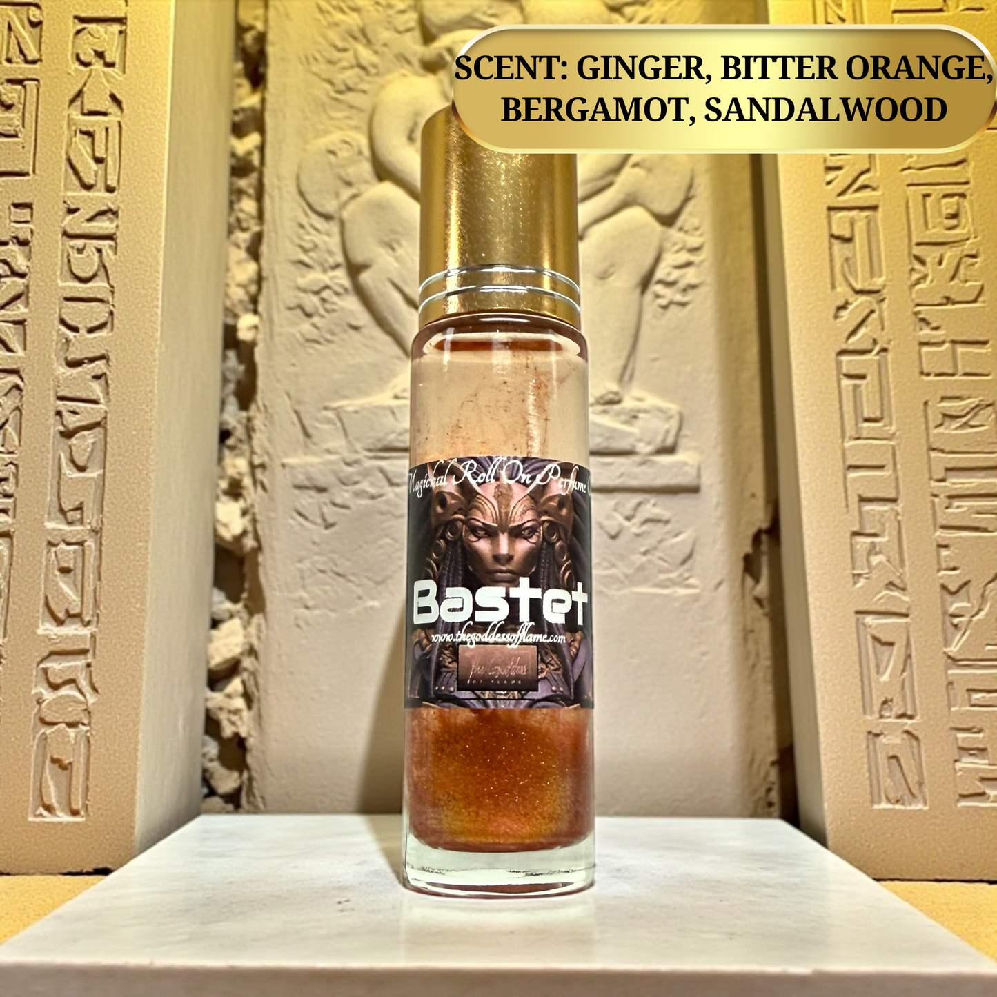 Glass roll on bottle Egyptian goddess Bastet ritual oil