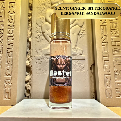 Glass roll on bottle Egyptian goddess Bastet ritual oil