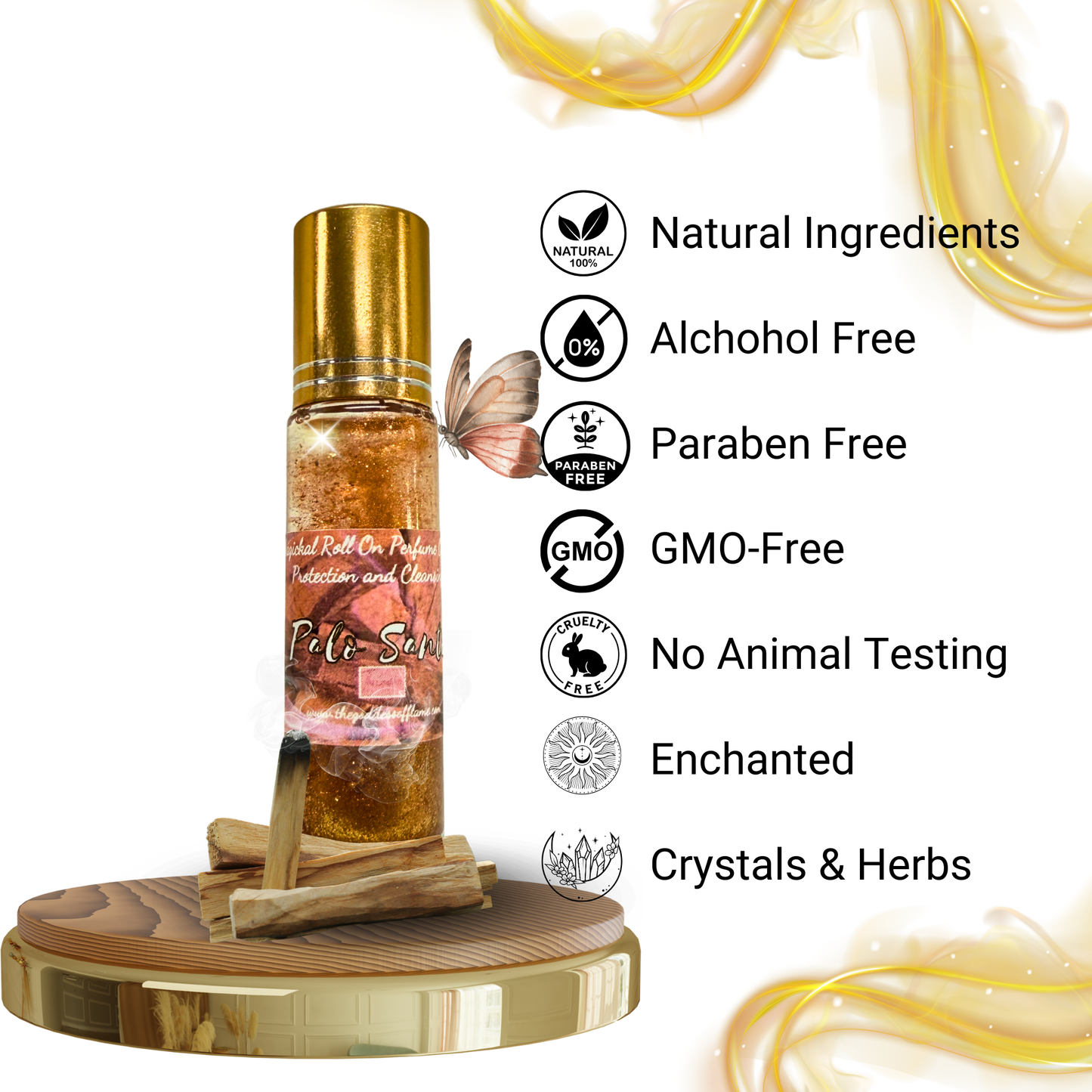 Palo Santo Roll-On Oil – Energy Cleansing & Grounding | Crystal-Infused, Aromatherapy, Vegan, Spiritual Oil for Calm & Protection