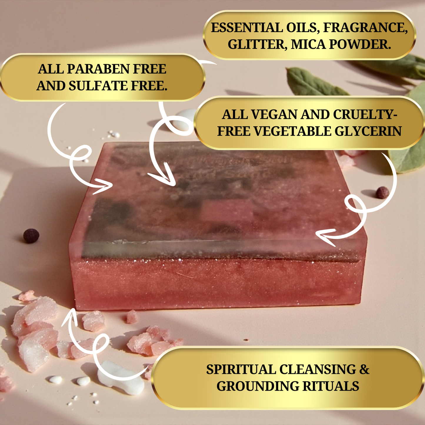 Natural pink salt soap bar with sage cleanser for skin and energy