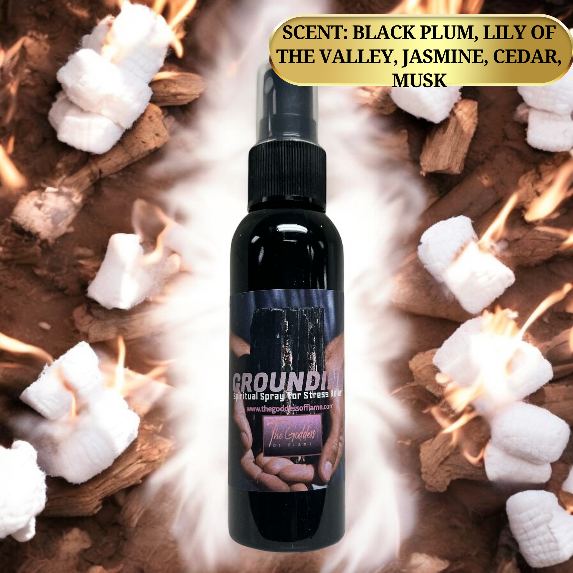 Grounding Spray with crystals and candles – spiritual energy balancing ritual setup