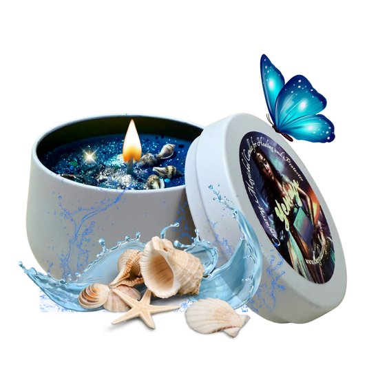 Yemaya Offering Candle – Ocean Goddess Ritual Candle for Healing, Love & Protection | Hand-Poured Soy Wax with Crystals & Herbs