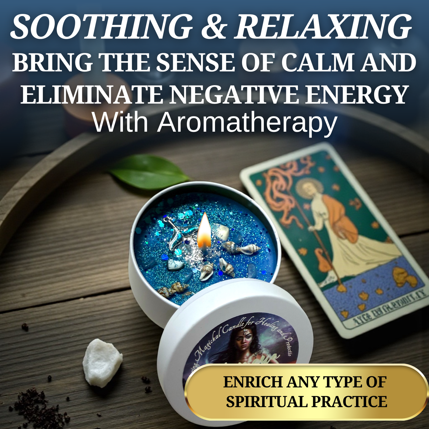 Yemaya Offering Candle – Ocean Goddess Ritual Candle for Healing, Love & Protection | Hand-Poured Soy Wax with Crystals & Herbs