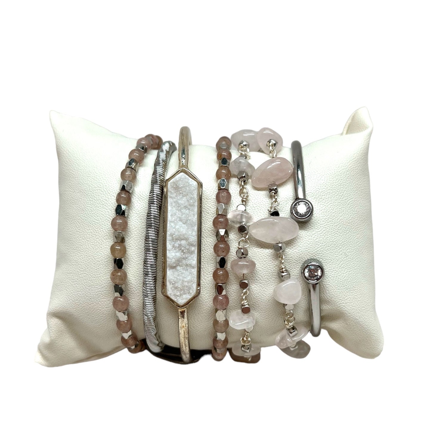 The Goddess Of Flame Strawberry Rose and Druzy Quartz Crystal Bracelet Gift Set
