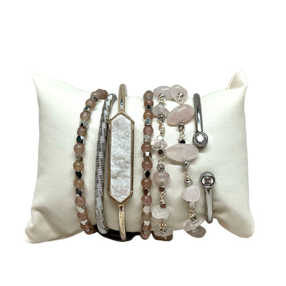 The Goddess Of Flame Strawberry Rose and Druzy Quartz Crystal Bracelet Gift Set