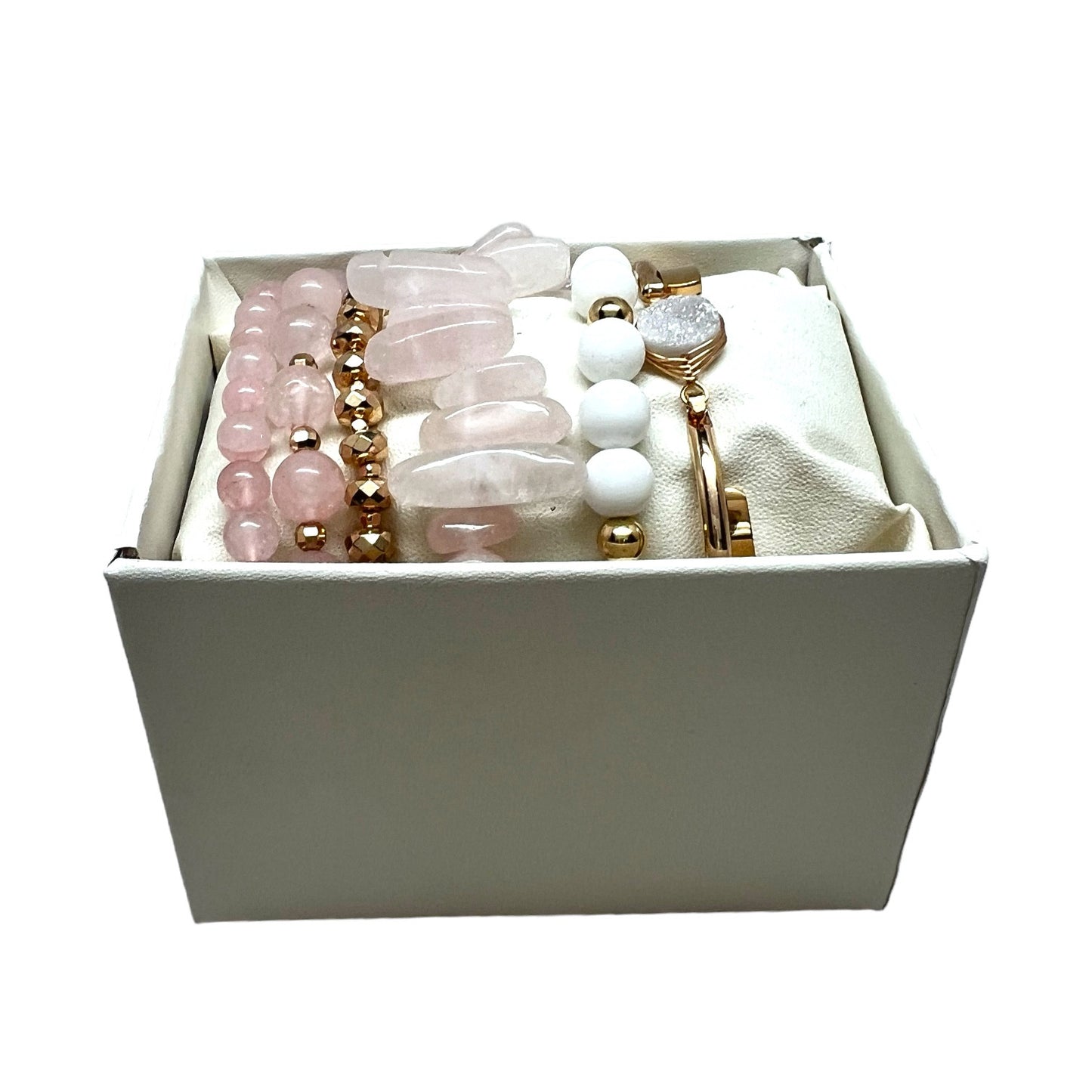 The Goddess Of Flame Rose and Druzy Quartz Crystal Bracelet Gift Set